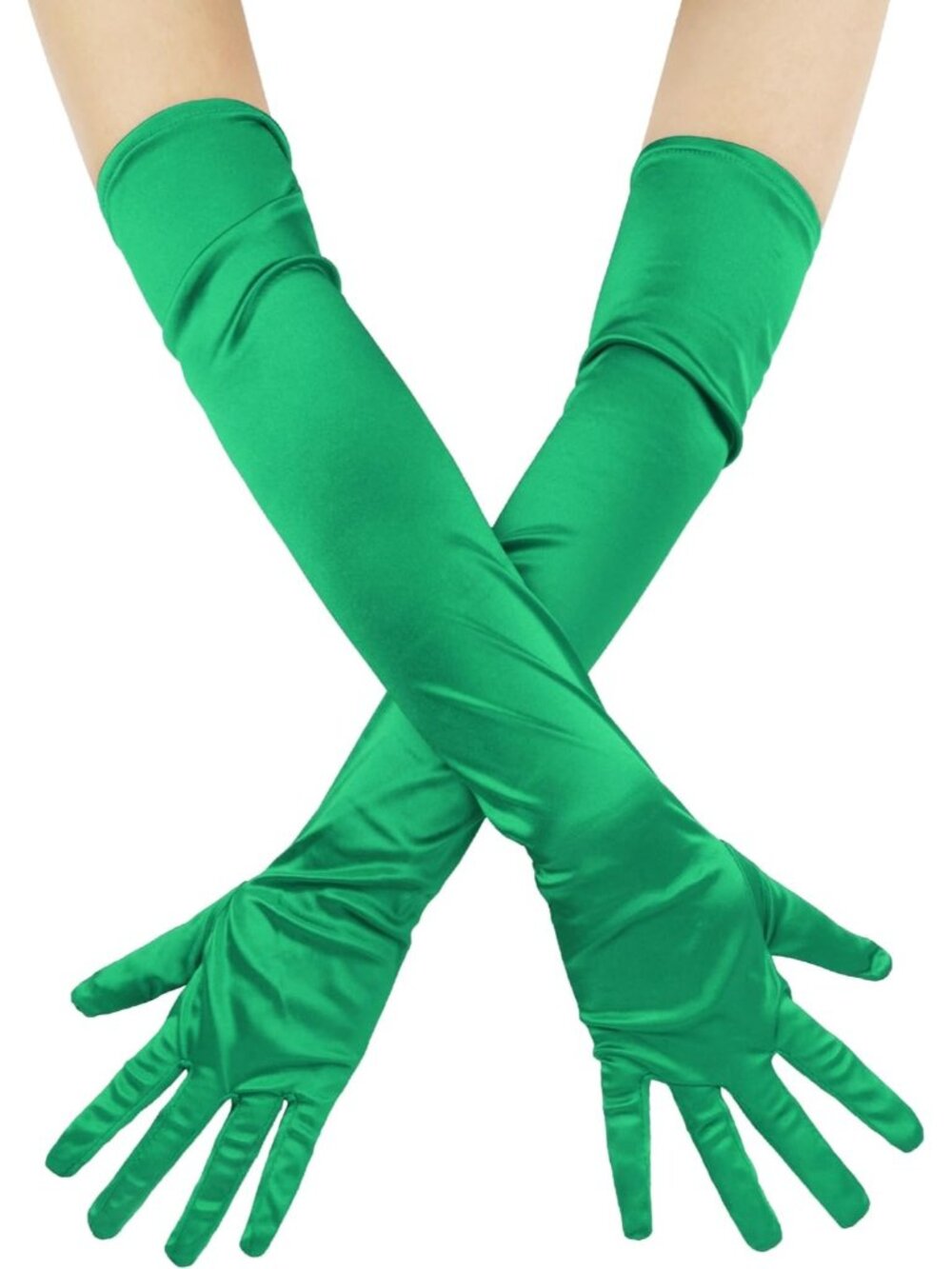 Women's Dark Green 1920s Long Elbow Length For Bridal Evening Satin Opera Gloves